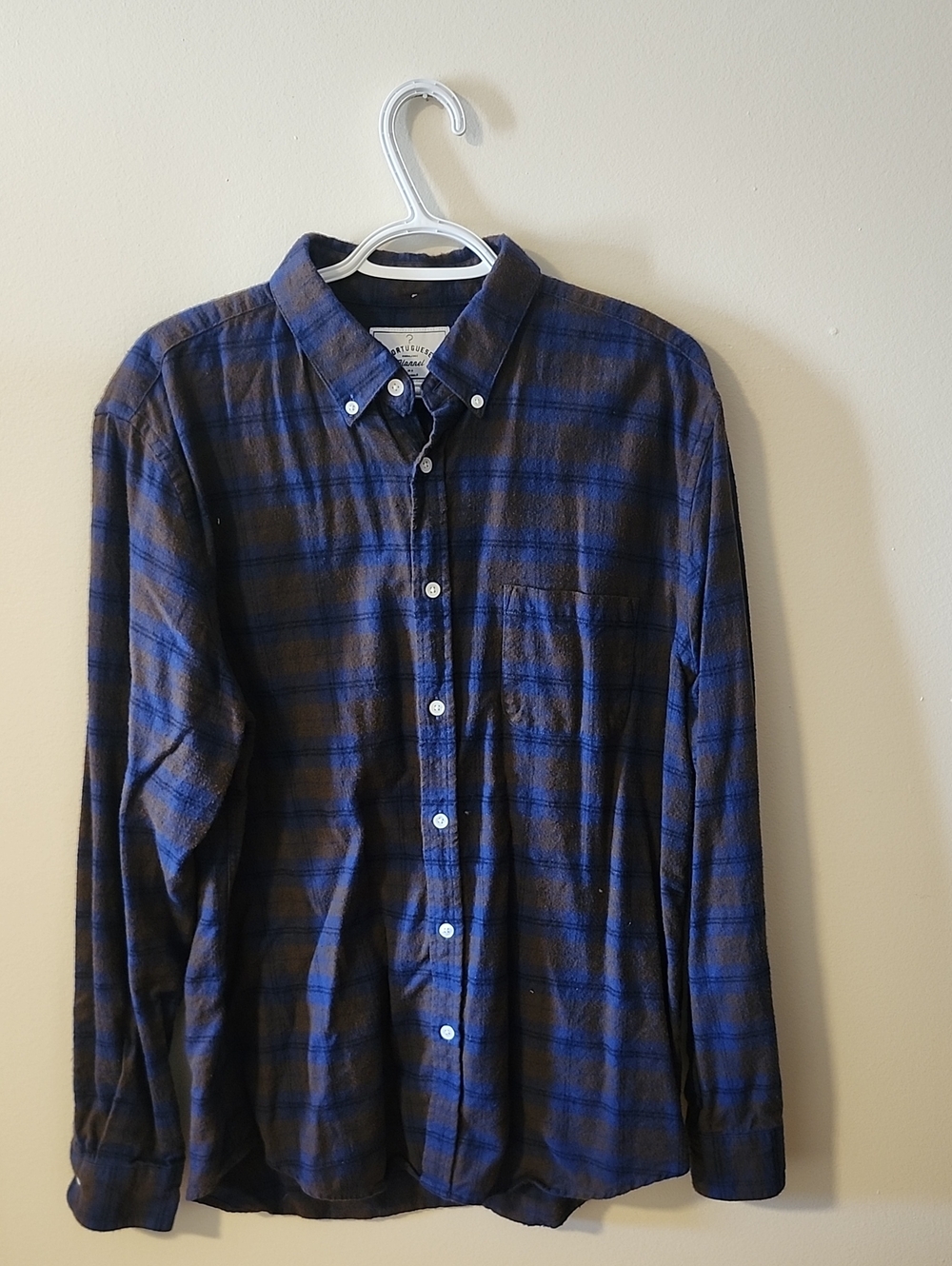 Casual Blue and Brown Plaid Button-Down Shirt